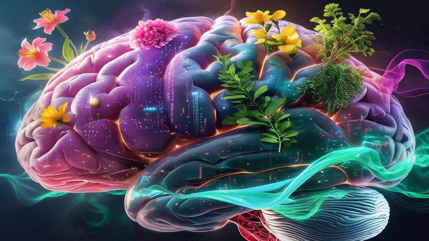 imagem que remete a um cérebro com flores, simulando Inteligência olfativa