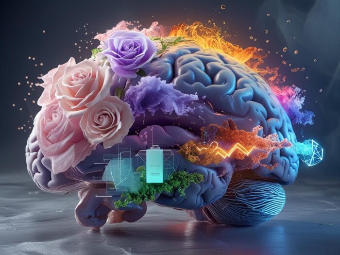 imagem de um cérebro com flores em alusão a inteligência olfativa