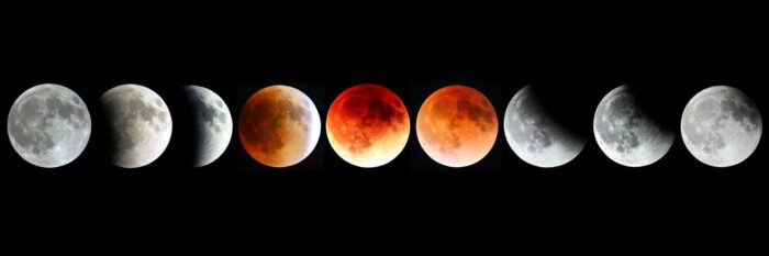 imagem com as fases da lua durante eclipses