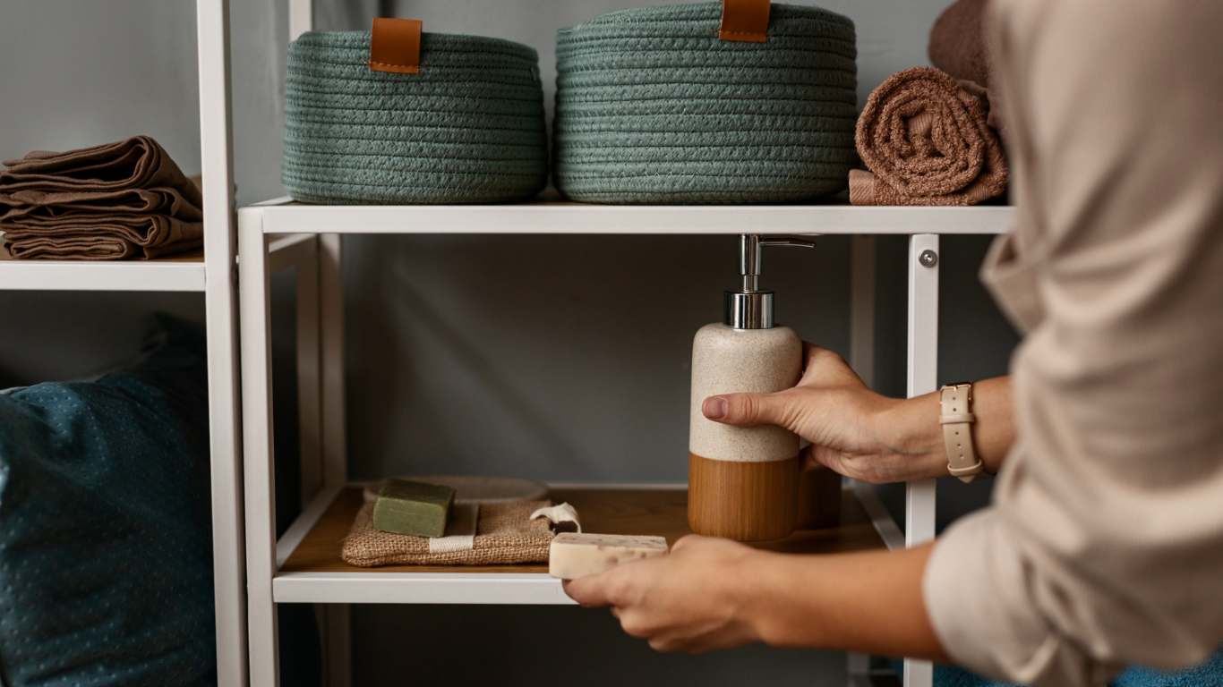 imagem de uma moça arrumando a casa